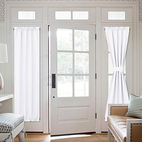 NICETOWN Pure White French Door Curtains - 50% Sunlight Blocking Patio Door Panels, Side Lights Door Panels 25 inches Width x 72 inches Length - Tie Back Included (2 Panels)