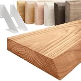 LAMO Manufaktur Estantería de Pared con Soportes Blancos en Forma de V | Estantería pequeña Madera 50cm para baño, Borde: Natural | Madera Maciza