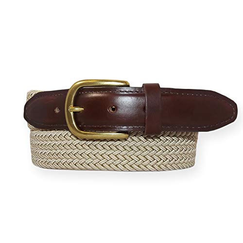 YRI Men's Braided Elastic Stretch Belt with Horween Chromexcel Leather Tab2