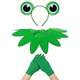 Rthjsfj 3Pcs Adult Frog Halloween Costume Accessories - Frog Eyes Ears Headband, Green Gloves and Collar Set for Halloween Cosplay Party Dress Up