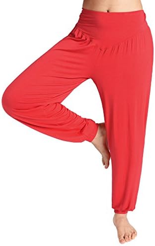 Weintee Women's Rayon Spandex Loose Yoga Harem Pants S Red