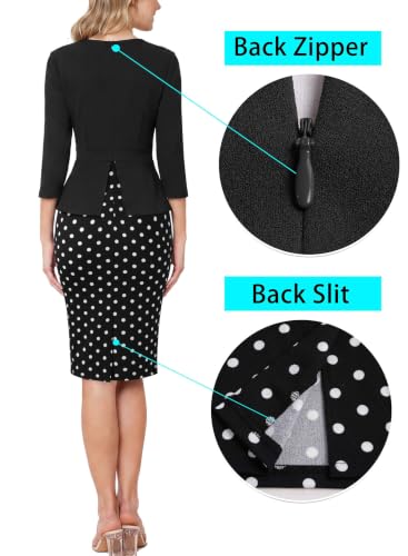 Image of VFSHOW Womens Work Business Office Front Zipper Peplum Church Sheath Dress