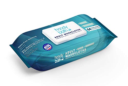 Handybath Incontinence Adult Washcloths 100% Biodegradable with Fresh Scent- Extra Large 12 x 9" Towels - Personal Cleaning Wipes with Aloe & Chamomile - Rinse Free - 64 ct Pack
