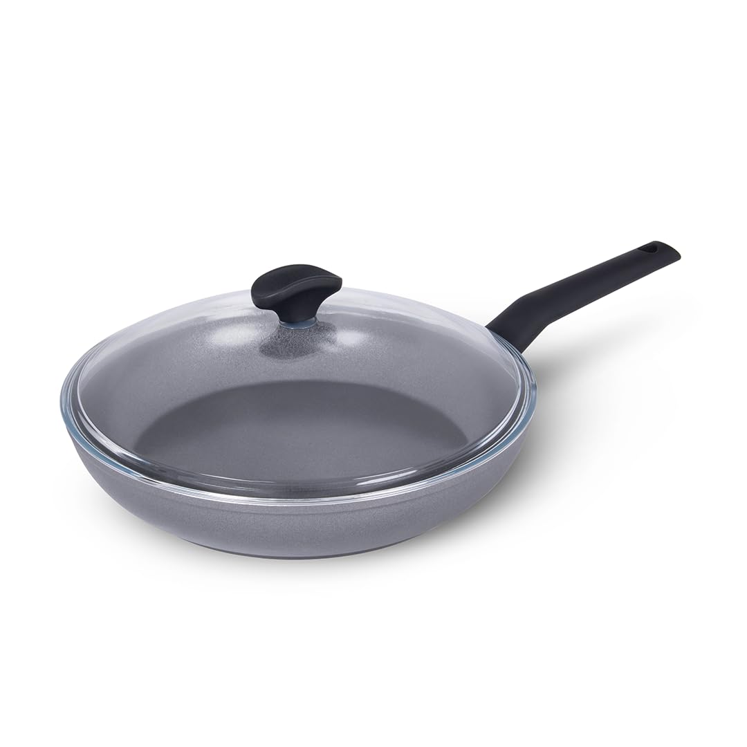 TVS ORIGINE INDUCTION Padella Antiaderente 30 cm, Rivestimento EXP formulato SENZA PFAS, Made in Italy, per tutti i piani cottura, con Coperchio in vetro e pomolo portamestolo