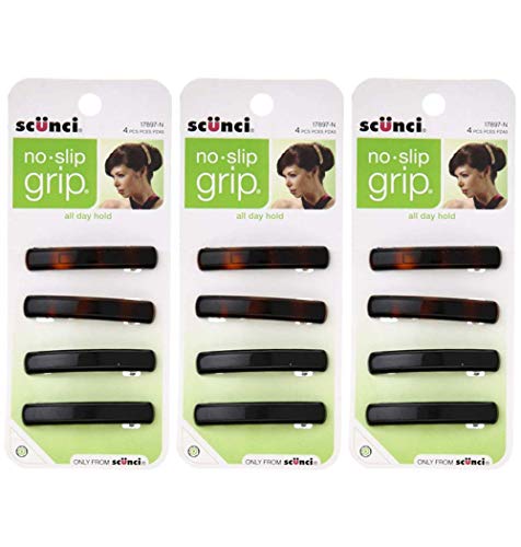 Scunci No-slip Grip Auto Clasp Barrettes, 4 Count (3-Pack)