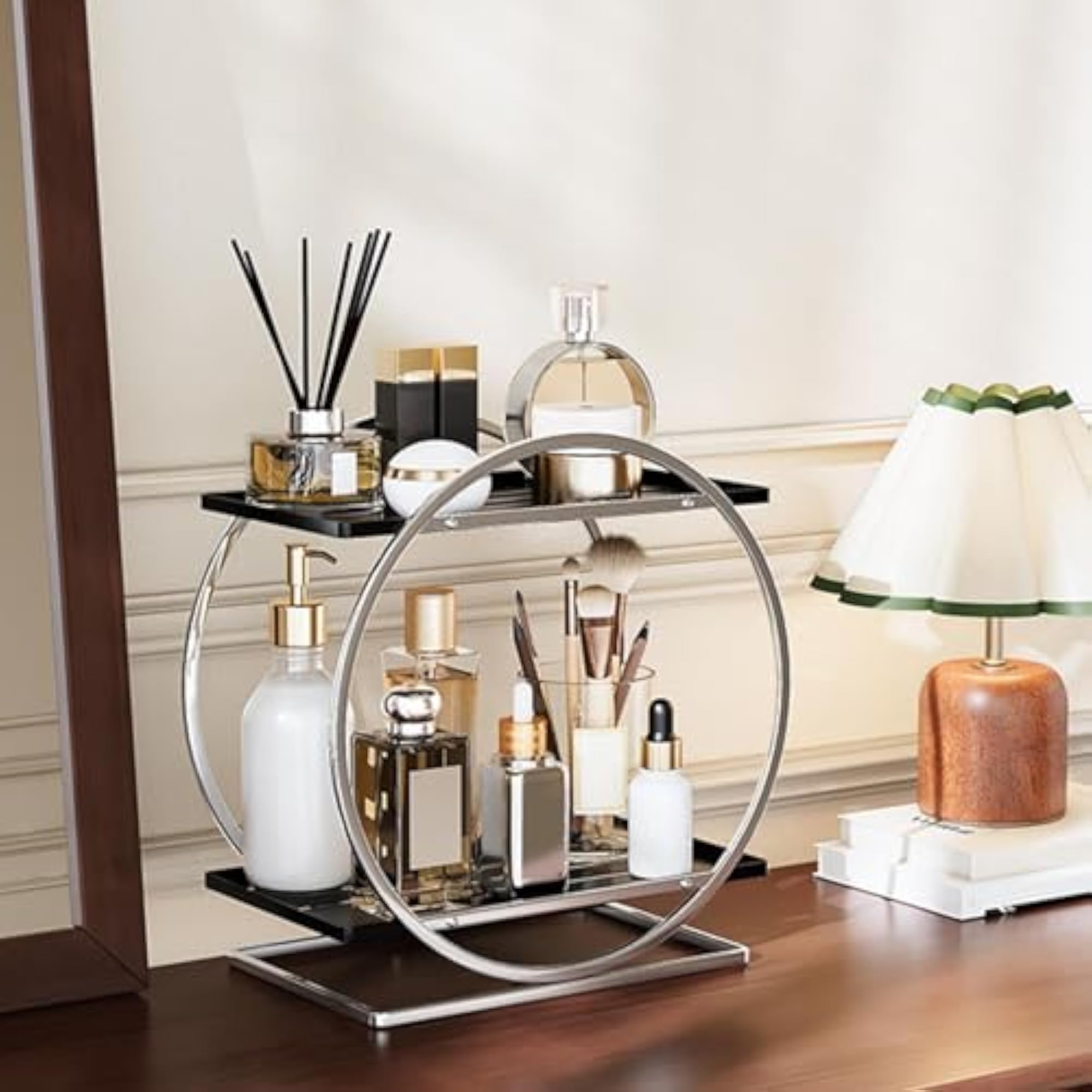 Bathroom Countertop Organizer Solid Skincare Cosmetic Tray Shelf