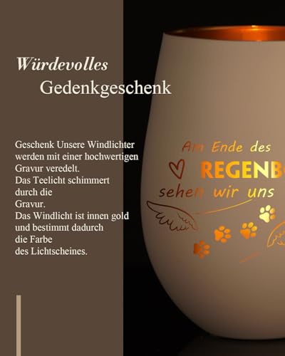 Weiß Trauerlicht mit Gravur - Trauergeschenk für Tierbesitzer - Haustier Denkmal Kerzenhalter - Trauer Deko Windlicht - Trost Geschenke für Tierbesitzer - Trauer Deko Grablicht für Katzen, Hunde