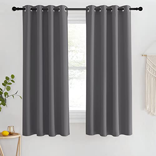 NICETOWN Blackout Bedroom Curtain 63 inch Long - Grommet Room Darkening Thermal Insulated Sound Reducing Solid Vertical Drape for Nursery/Living Room (1 Panel, 46 x 63 Inch, Grey)