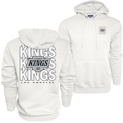 Blue 84 Los Angeles Kings NHL Officially Licensed Hooded Sweatshirt Front/Back Curl White, Medium