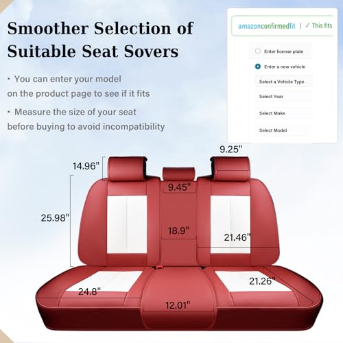 Image of Coverado Leather Rear Seat Covers for Cars, Faux Leather Car Seat Covers Backseat, Waterproof Back Seat Cover for Dogs, Universal Automotive Seat Covers Backseat Seat Cushion Protector, Red&White