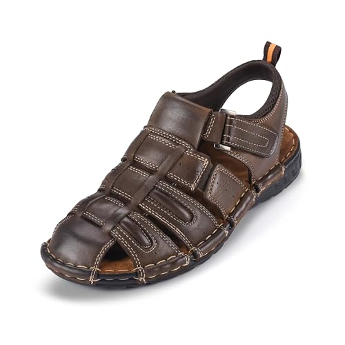 FIEEIF Men's Sport Sandals Closed Toe Leather Fisherman Outdoor Arch Support Sandalias Non-Slip Sport Athletic Walking Traveling Shoes2