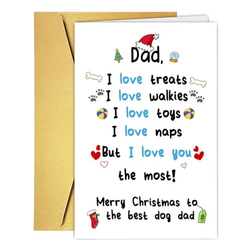 UUEFKTN Cute Dog Dad Christmas Card, Funny Christmas Card Gift from Dog, Dog Dad Gift Card, Happy Daddy Christmas Card From Dog Pet Puppy, Dog Lover Dad Christmas Card from Son Daughter