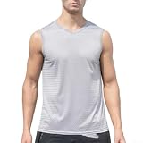 Accarugty Herren breite Schulter ärmellose Weste Athletic Mesh Tank Top Atmungsaktiv Elastisch Gym Workout Sport Unterhemd für Lauftraining (L Grau)