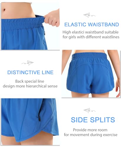 DOCUMO Meninas Shorts Esportivos Com Bolsos Zíper, De Corrida Secagem Rápida Para Adolescentes, Ativ