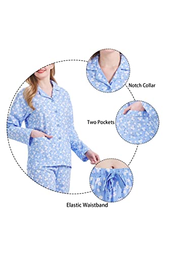 Image of GLOBAL Women Cotton Pajamas Long Sleeve PJs Button Down Sleepwear S-3XL