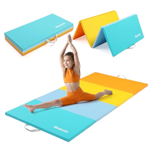 Matladin Folding Gymnastics Mat for Kids 6x3x1/8x3x1 PU Leather Gym Exercise Mats for Tumbling Cheer Yoga Fitness Pilates and Martial Art (Multi-color 6x3x1)