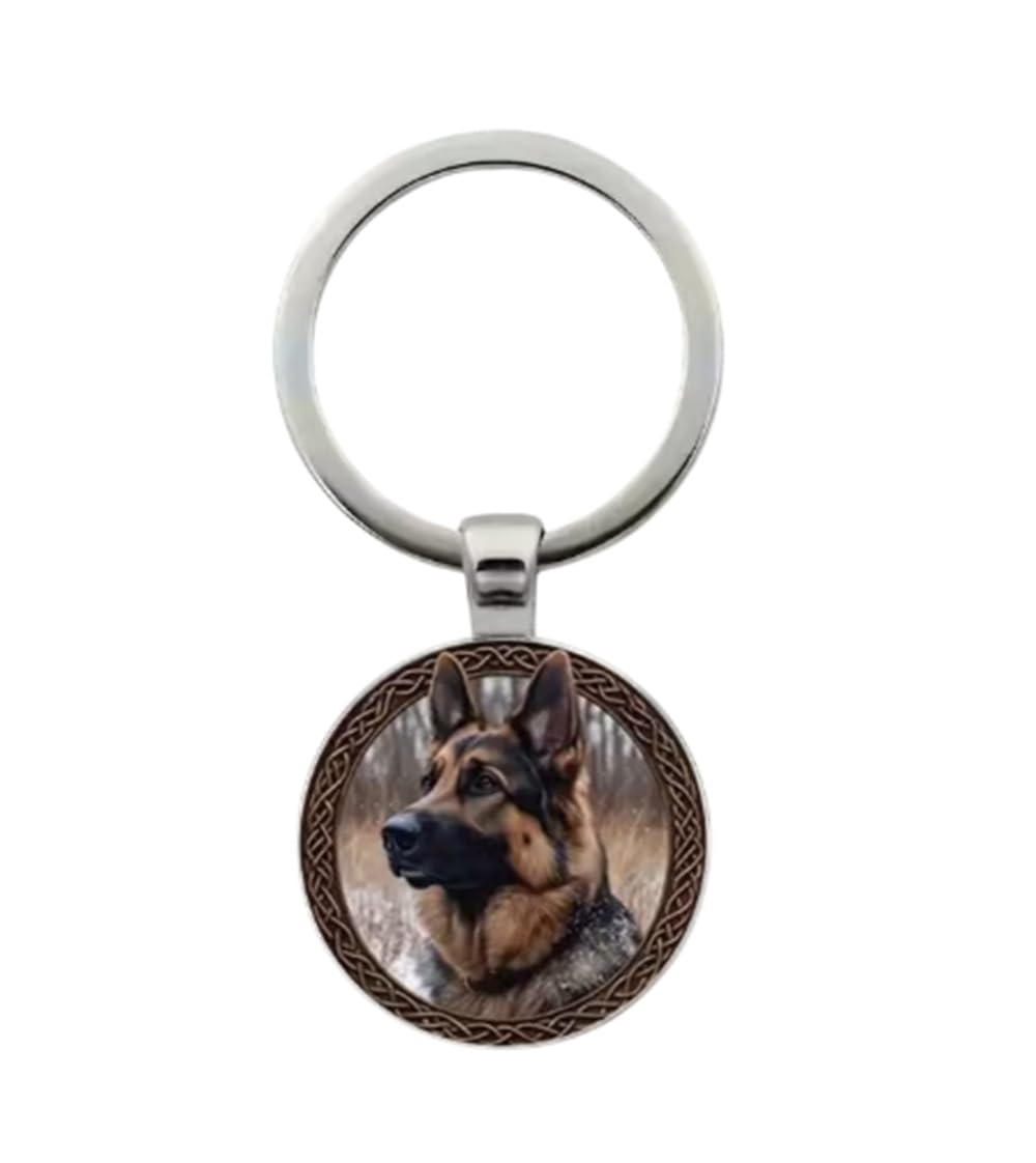 CMJ™ German Shepherd Keyring Gift for Dog Lovers Breed Glass Dome Keychain