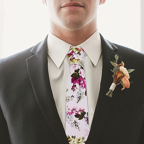 Image of Mantieqingway Floral Ties for Men Skinny Cotton Tie Flower Necktie