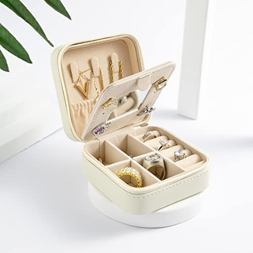 Image of KElofoN Travel jewelry case Travel jewelry box Travel Jewelry Organizer Small Jewelry Organizer Box Gift for Girls Women with Mirror(White)