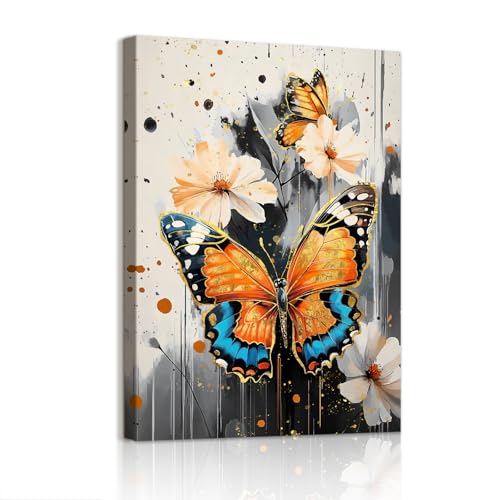 WENGTIAO Mariposa de Colores Cuadros Enmarcados Vintage Flores Abstractas Pintura sobre Lienzo Cuadros Decoracion Salon Modernos Dormitorios Decoracion Pared 30x40cm