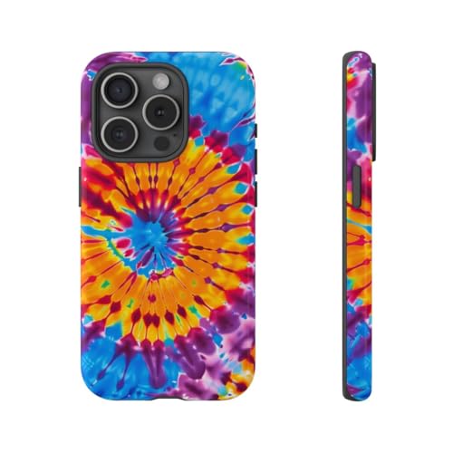 Coque rigide brillante iPhone 15 Pro tie-dye bleu antichoc et esthétique