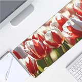 Czerwona podkładka pod mysz 80 x 40 cm, duża podkładka pod mysz, wodoodporna tulipanowa podkładka pod mysz XXL, gamingowa podkładka pod mysz z antypoślizgową gumową podstawą podkładki pod mysz na