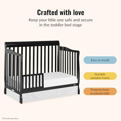 Image of Dream On Me Toddler Guard Rail for Convertible Crib, Solid Wood Bed Rail for Toddler Bed Conversion, Black