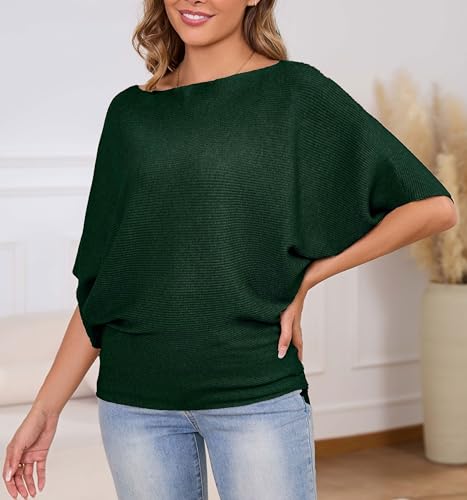 Image of MAKARTHY Womens Batwing Sleeves Knitted Dolman Pullovers Boat Neck Tops Sweatershirts