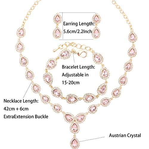 Austrian Crystal Rhinestone Necklace Dangle Earrings Link Bracelet Jewelry Set for Brides Bridesmaid Prom Costume Accessories for Women2