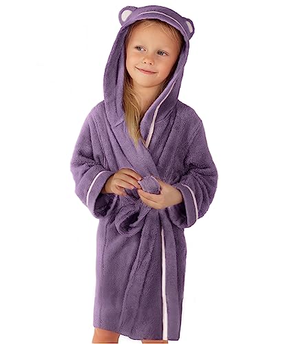 Warm Cuddles Premium Soft Toddler Bathrobe - Rayon from Bamboo Toddler Robe with Hood - Kids Boys & Girls Robe (4-5T, Purple)
