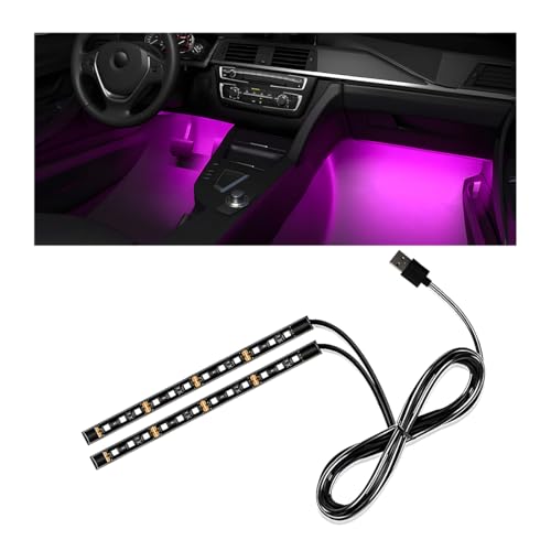 Wevdn Car Interior LED Strip Light, 12V 24 LED Waterproof Neon Ambient Night Light with USB Port, Automotive Atmosphere Decorative Under Dash Lighting Kit, Car Accessories (Pink Purple)