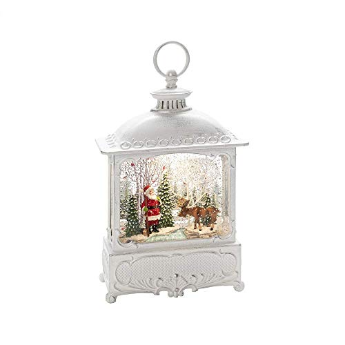 Konstsmide Lanterna ad acqua grande, Babbo Natale con alci, bianco antico, con interruttore on/off, timer 5 ore, bianco antico, funzionamento a batteria, interno, 1 diodi bianchi caldi - 4397-200
