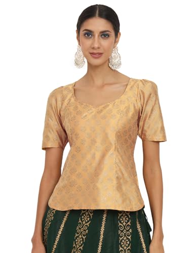 Image of studio rasa Women's Silk Blend Hand Block Printed Top for Wedding Festive Party