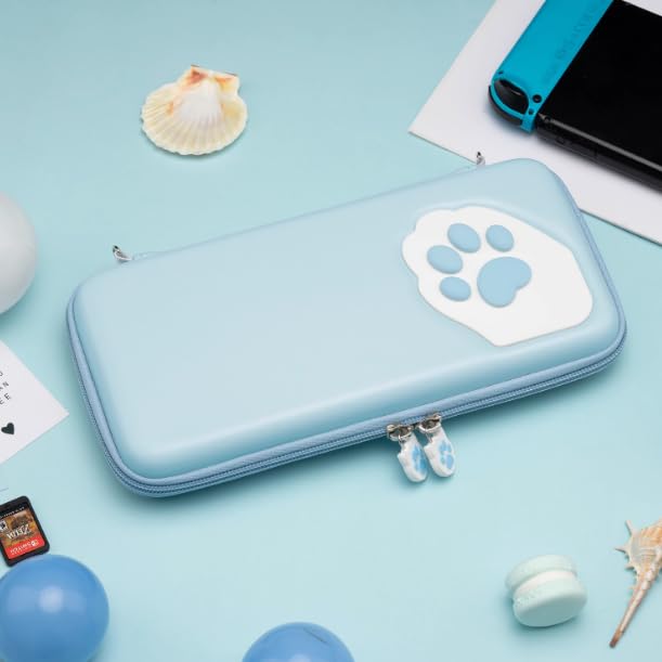 GeekShare Portable Carrying Case Compatible with Switch 2 (2025), Hard Storage Bag with 10 Game Card Slots, Cat Paw Travel Case for Switch 2 Console and Accessories, Blue