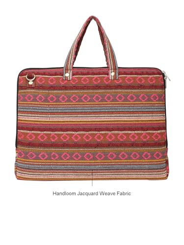 Image of The House of tara Office Laptop Bag for Women 13.3 And 15.6 Inch | Ideal For Office & Travel | Multicolour Embellished Handloom Fabric | MacBook Messenger Business Bag for ladies