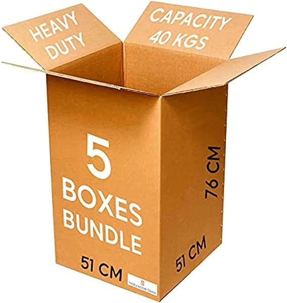 Global store Carton cardboard box for moving and packing and shipping, 5 boxes, 48 x 48 x 76 cms, Brown