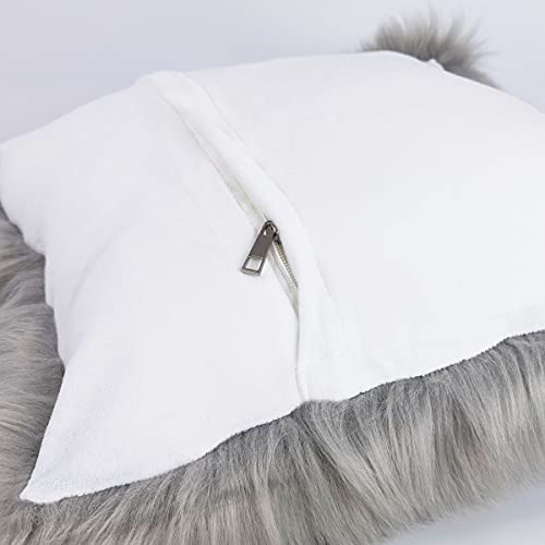 Hola Fiesta A Fluffy Throw Pillow Cover Covered By Gray Long Hair For Couch Sofa Bed Decoration In Bedroom Or Livingroom,18 X 18 Inch，Gray #TOP2