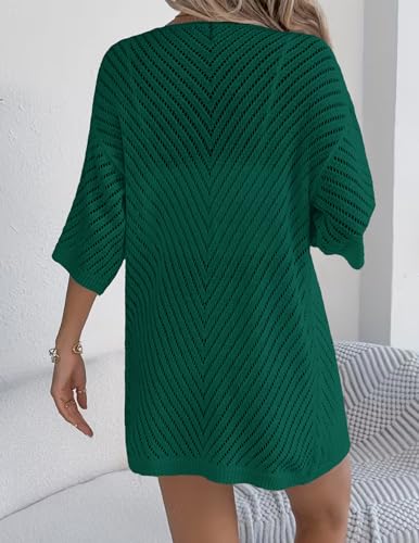 Image of Zeagoo Lightweight Summer Cardigan for Women Short Sleeve V Neck Crochet Kimonos Loose Open Front Hollow Out Cover Ups