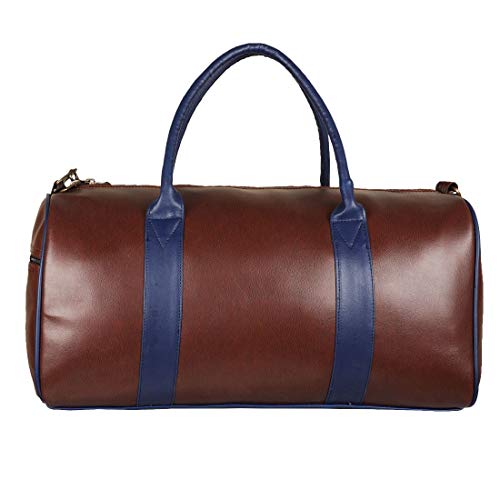 Image of Mounthood Leatherette Cabin Luggage Duffle Bags for Men and Women Tan Blue
