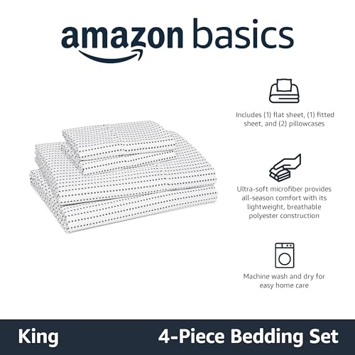 Image of Amazon Basics Lightweight Polyester Microfiber 4-Piece Bed Sheet Set, Machine Wash, King, Plum, Printed