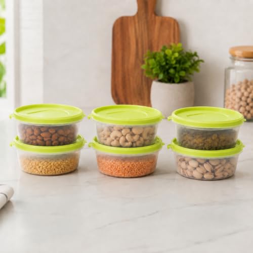 Image of Cutting EDGE Nesterware 500ml Stackable Food Container (Set of 6, Green) | BPA-free plastic, stackable design, leak-proof, kitchen storage, pantry, fridge, meal prep, reusable, travel use