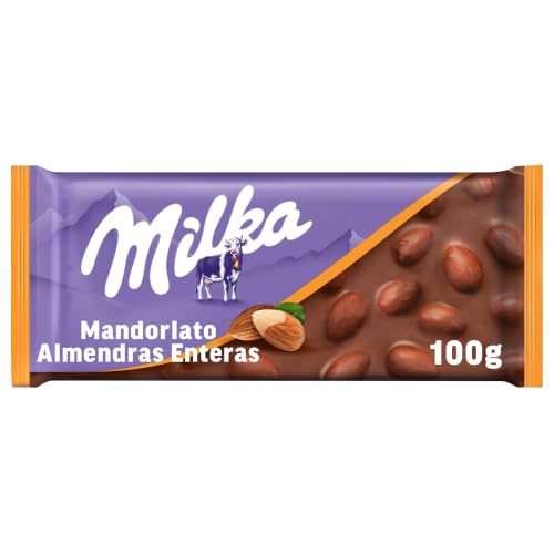 Milka Tableta de Chocolate con Leche de los Alpes con Almendras Enteras, 100 g