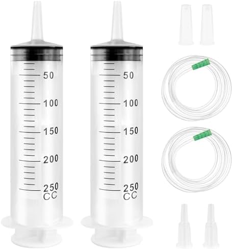 Reusable Lab Syringes 250 ml Syringe with Plastic Tubes, Pack of 2 Reusable Dosing Syringe ...