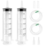 250ml Spritze mit Kunststoffrohre, 2 Stück Dosierspritze Wiederverwendbare mit Kappe, Einzeln Versiegelte Spritzen für Labor Industrie Haustierfütterung