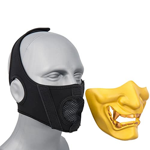 SeeboJK Masque de CrâNe Tactique Airsoft, Demi-Masque Ajustable Prajna Horror Ninja, pour Les Accessoires de Tournage de Film Paintball Halloween Cosplay,d'or Cover