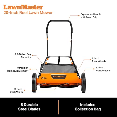 Image of LawnMaster 20 inch 5-Blade Push Reel Lawn Mower - LMRM2001