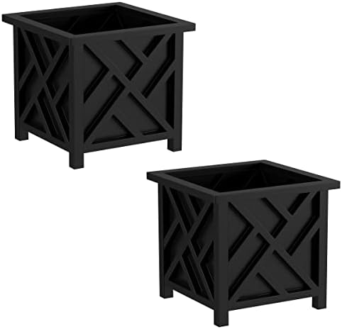 Lattice Design Planter Box 2-Pack – 14.75-Inch Decorative Outdoor...