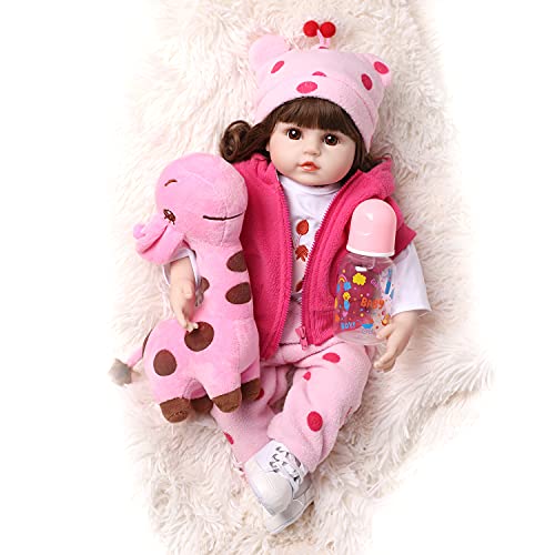 Reborn Baby Dolls 18 inch Realistic Newborn Baby Dolls - Lifelike Weighted Silicone Doll Girls with Giraffe Plush & Doll Clothes & Accessories for Age 3+
