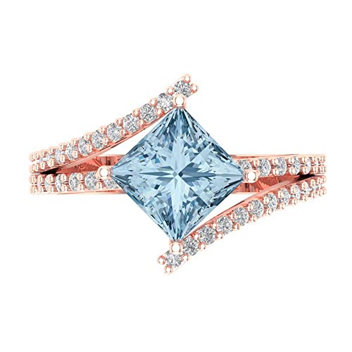 Clara Pucci 2.3075 tcw Princess Cut Engagement Ring for Women, Blue Moissanite Solitaire with Simulated Diamond Accents Anniversary Promise Ring for Her in 18K Rose Gold, Bridal Art Deco Gift