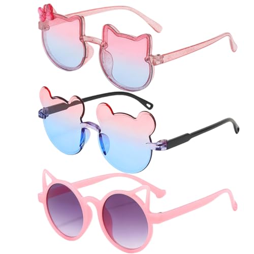 3PCS Girls Sunglasses Cute pink Heart-shaped Kitten Cartoon UV protection suitable for outdoor for kids aged 3-122